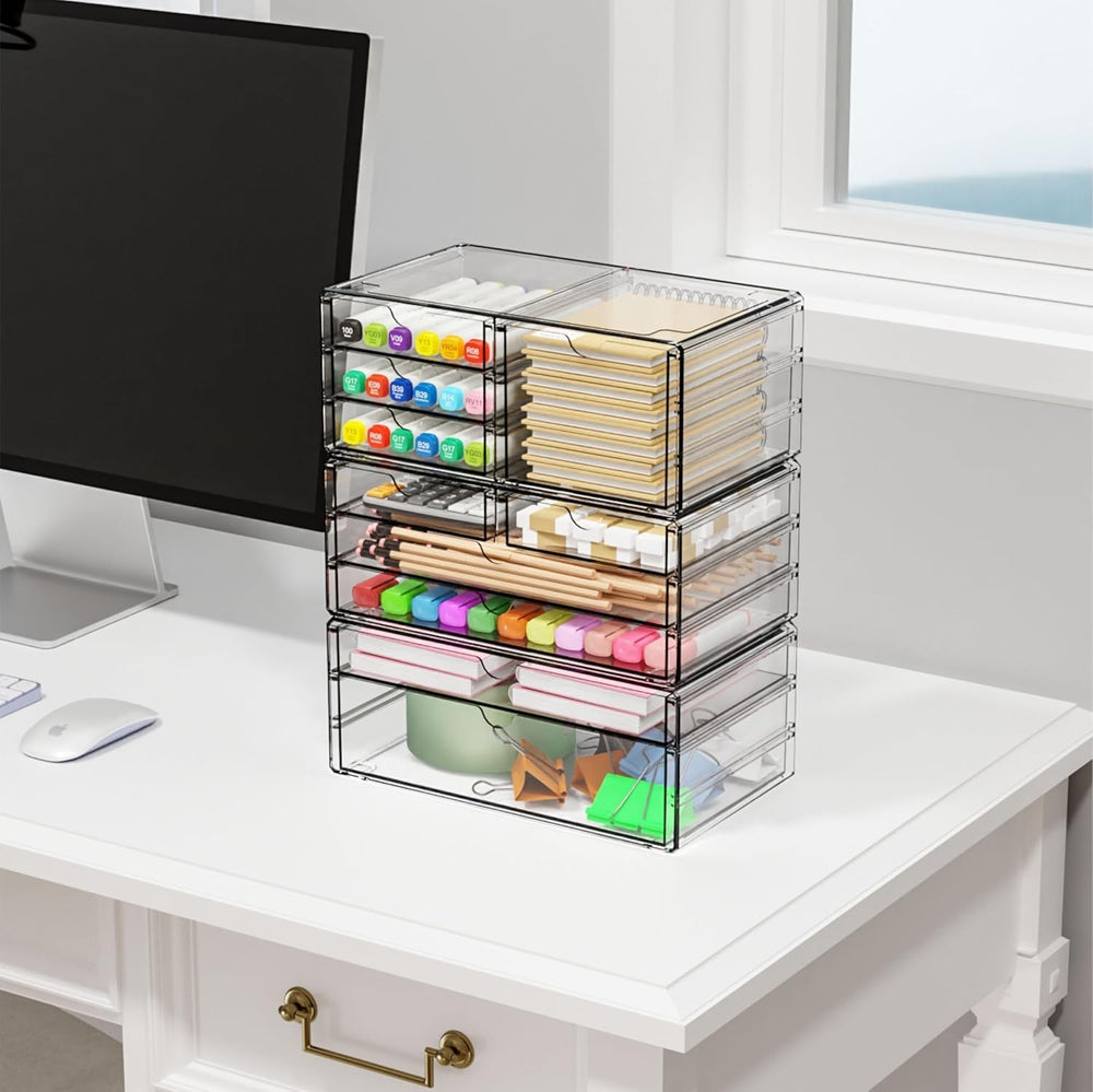 Yieach 3Pack Clear Drawer Organizers Stackable,Acrylic Storage Drawers With 1...
