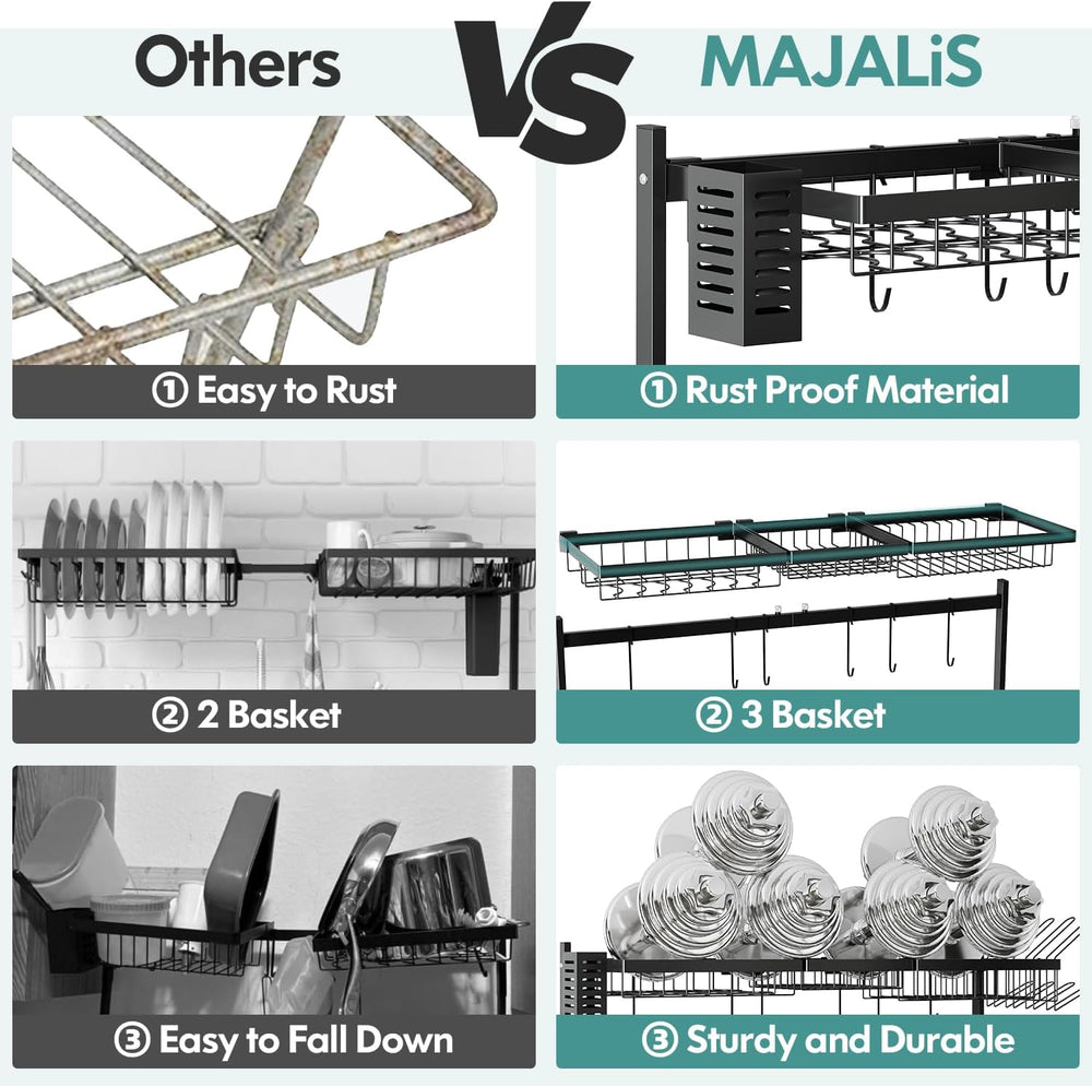 MAJALiS 2 Tier Extra Large Stainless Steel Over The Sink Dish Drying Rack