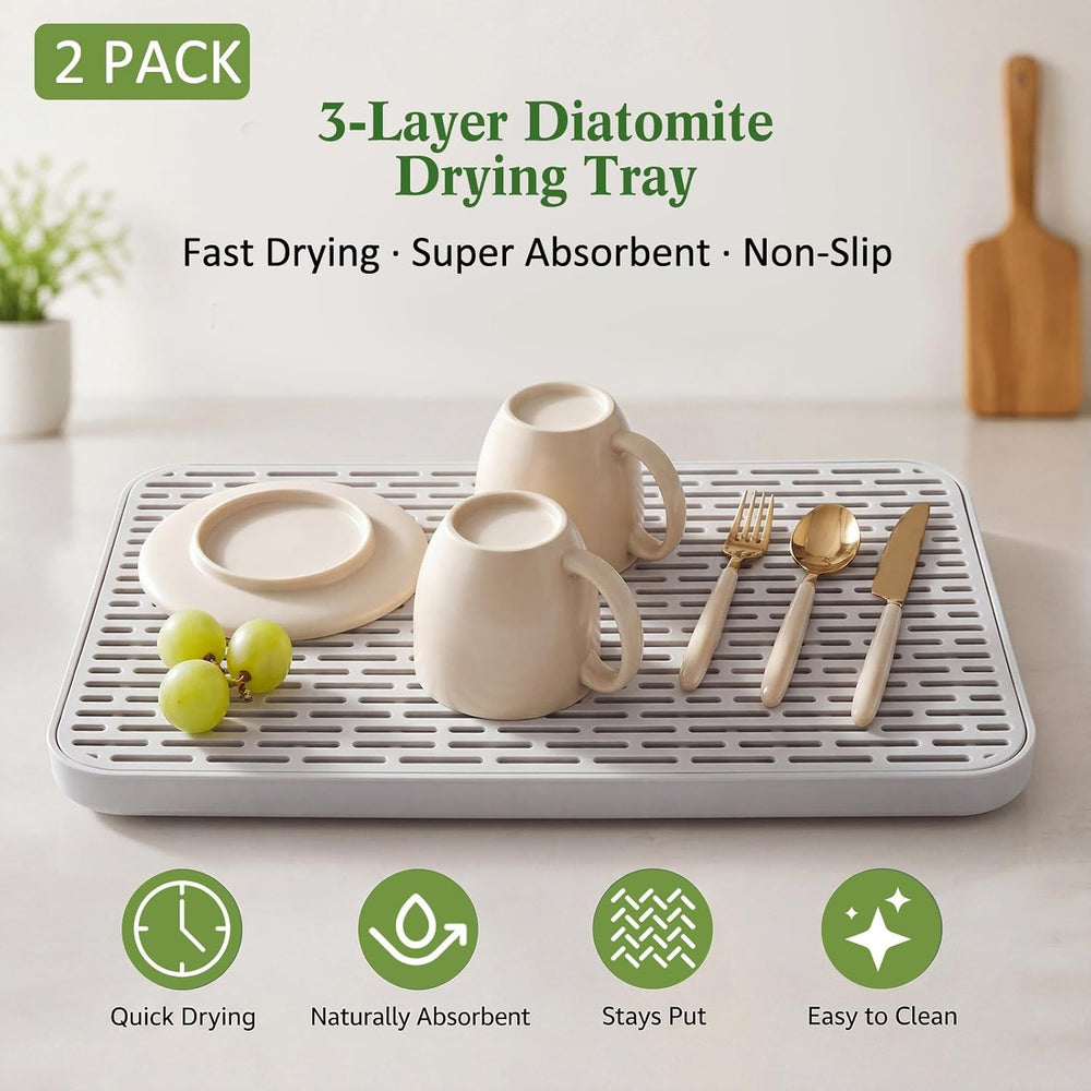 2 Pack 3-layer Stone Dish Drying Mat for Kitchen Counter, 15.3'' x 8....