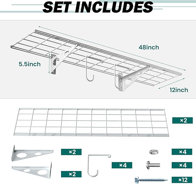 EVERHANGER Garage Wall Shelves, 12 X 48 Inch Wall Mounted Storage Shelves