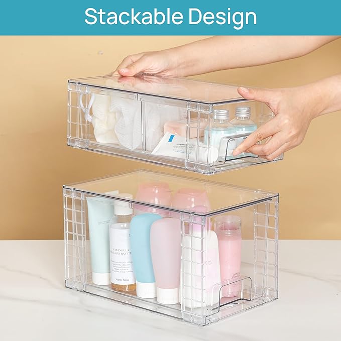 Vtopmart 8 Pack Clear Stackable Storage Drawers, Plastic Drawers