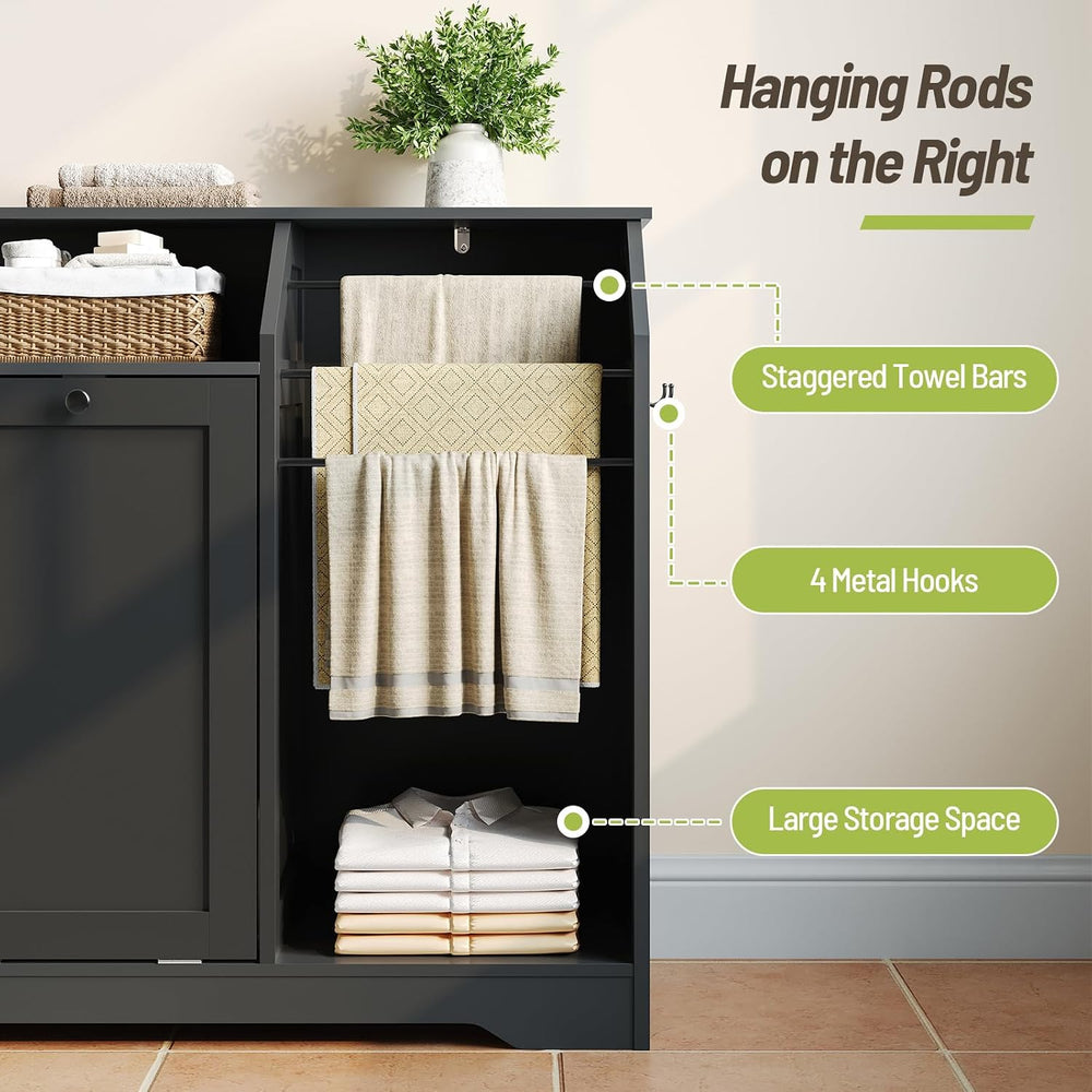 43.3" Laundry Hamper Cabinet, Double Tilt-Out Laundry Hamper with 4 Hook...