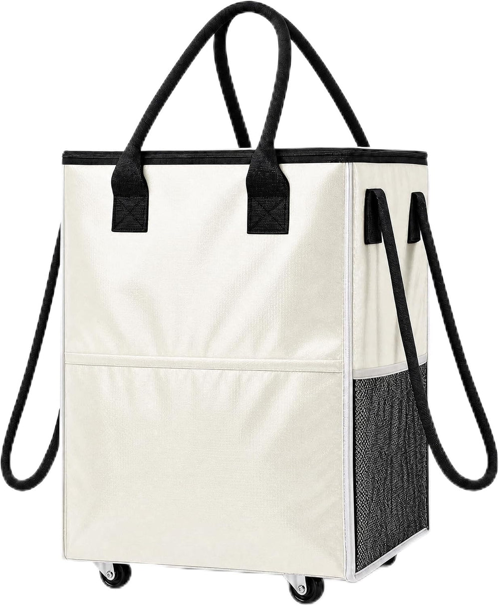 Rolling Grocery Bag on 4 Wheels,18 Gallon Foldable Tote Bag with 4 Handles