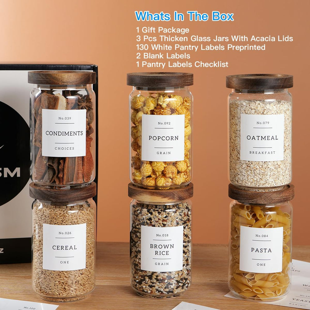 6 Set Glass Pantry Storage Jars with Acacia Airtight Lid - 23oz Thicken Glass...