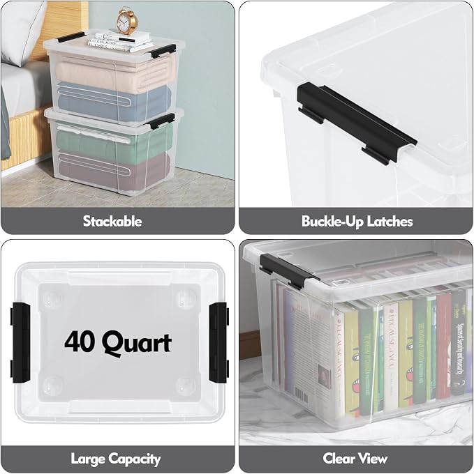 Zopnny 40 Quart Clear Latching Box (4 Pack)