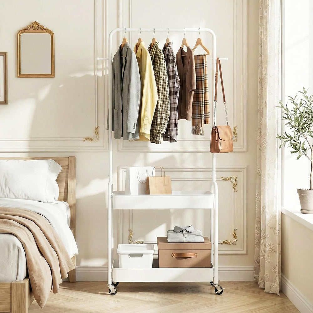 LDAILY Small Rolling Clothes Rack, Heavy Duty Clothing Rack with 2 Baskets, 4...