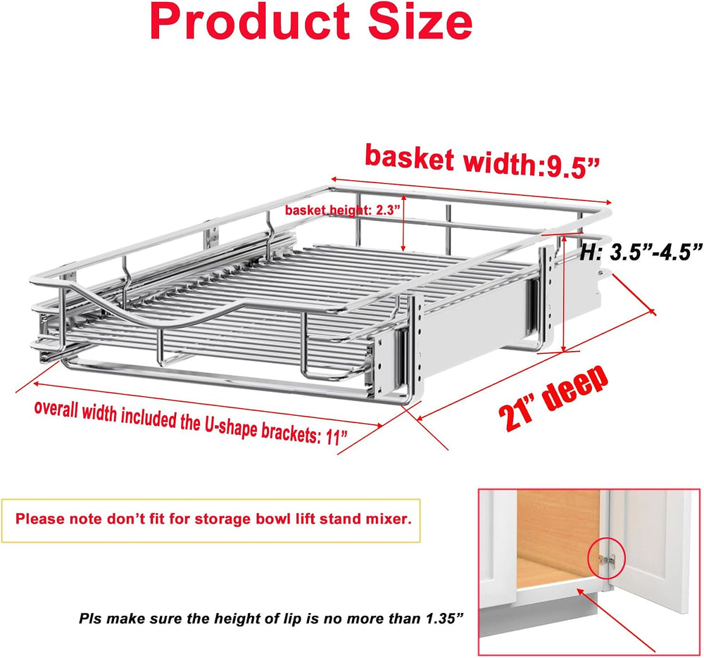 DINDON Pull Out Cabinet Organizer, (11" W x 21" D) Heavy-Duty Metal...