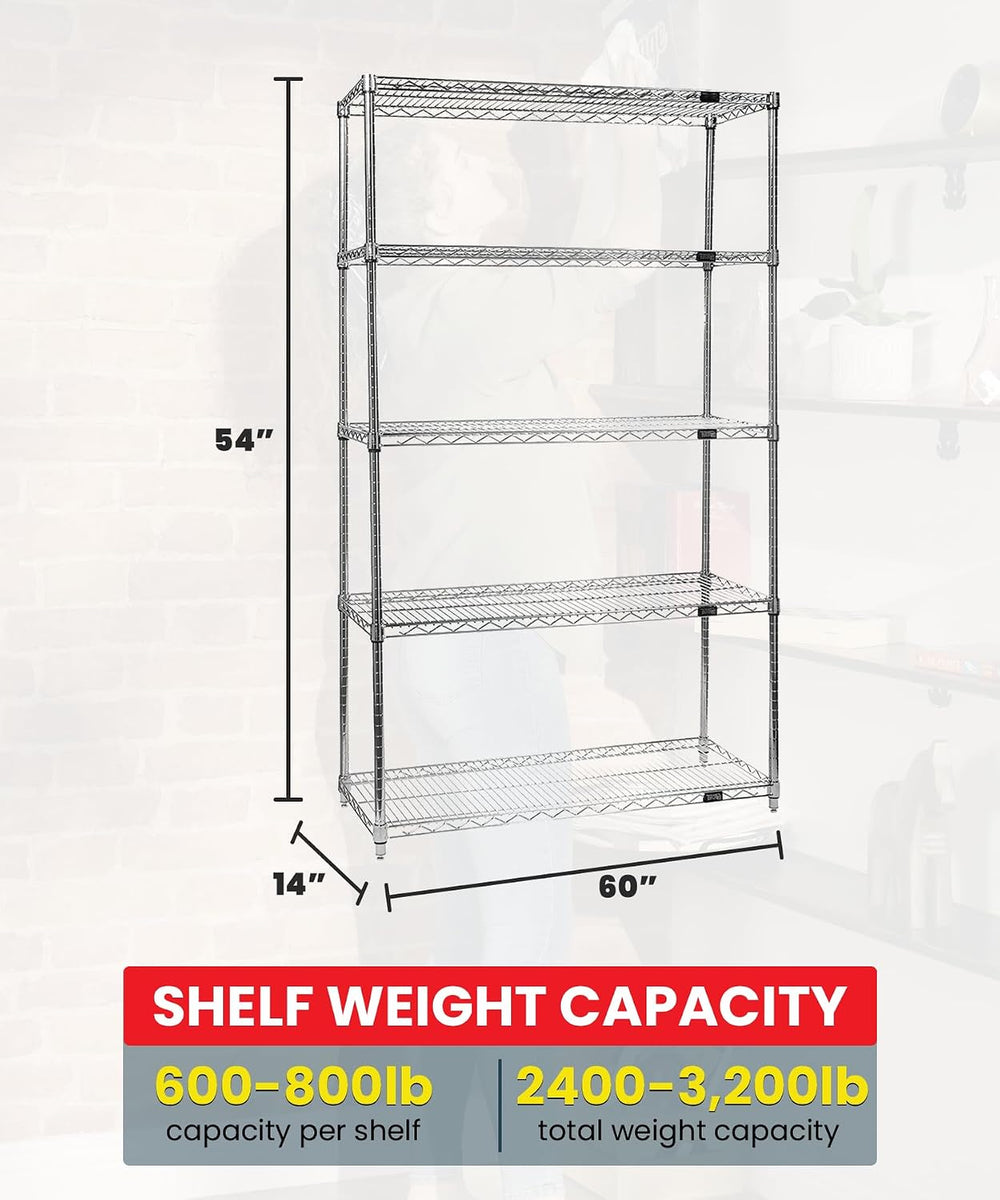 Quantum WR54-1460C-5 Wire Shelving Starter Kit with (5) Shelves and (4) Post ...