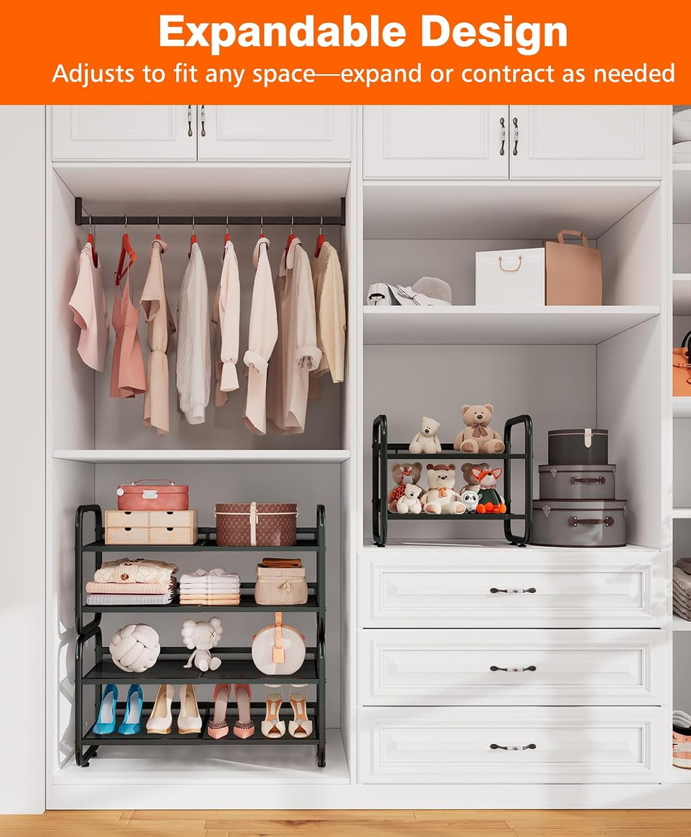 4 Tier Expandable Shoe Rack for Closet & Entryway, Metal Shoe Storage