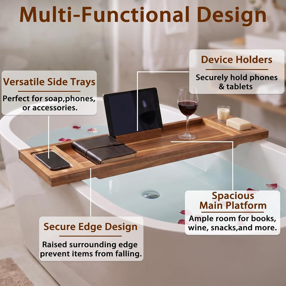 Acacia Wood Bathtub Tray, 35"x10" Large Bath Tray for Free-standing...