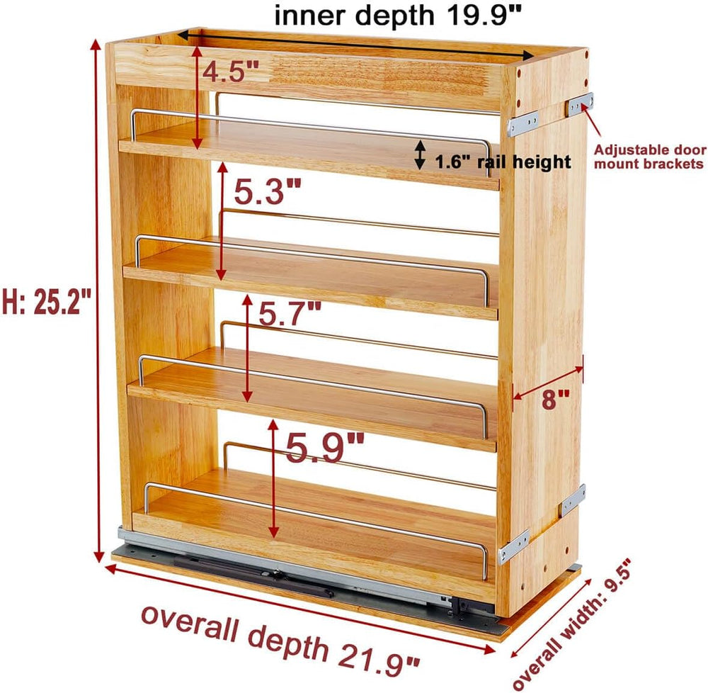 OCG 4 Tier Pull Out Spice Rack Holder Shelves (8" W x 22" D), spice...