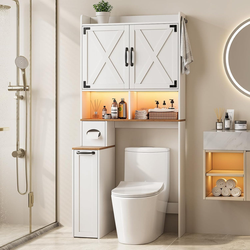 67''H Over the Toilet Storage Cabinet with LED Lights, White