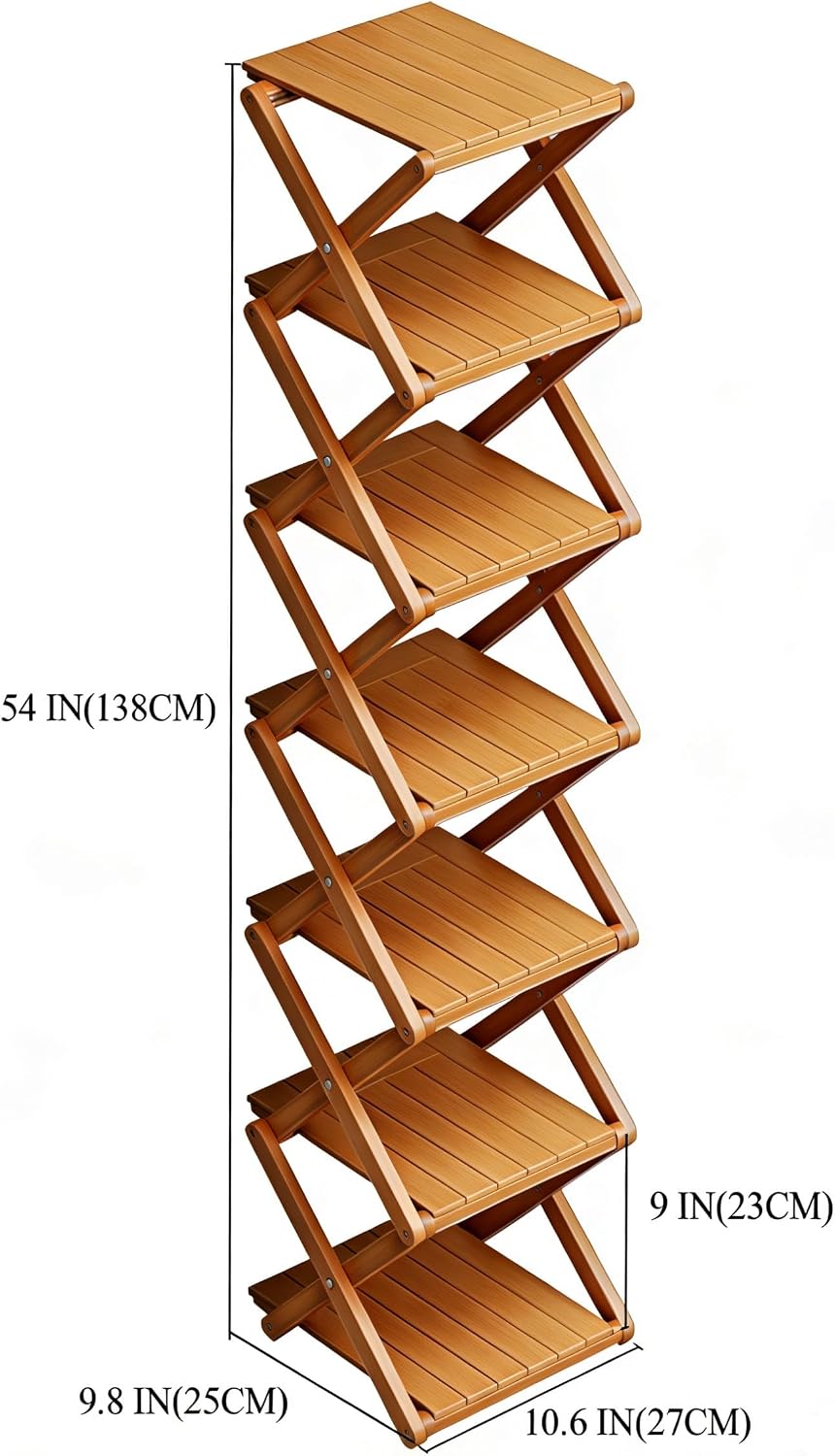 Bamboo Shoe Rack - No Assembly Required, Tall Narrow Foldable Shoe Organizer,...