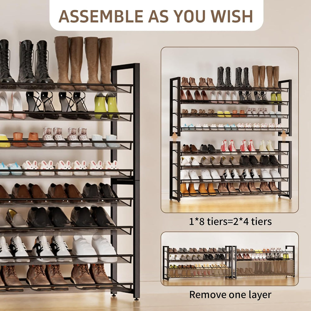 Metal Shoe Rack,Large 8 Tier Shoe Organizer, Heavy Duty Metal 4-Tier Stackabl...