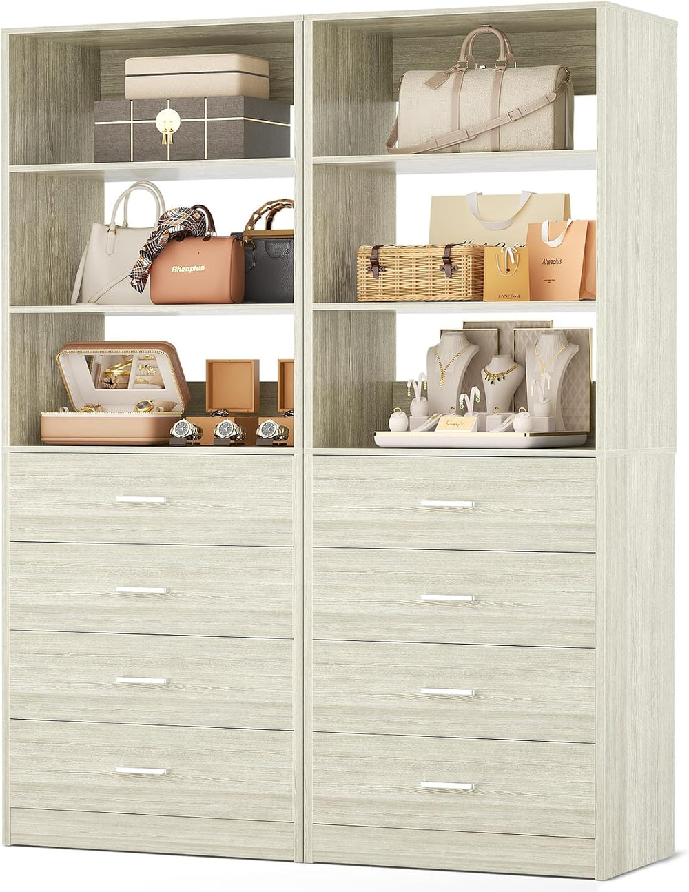 Aheaplus Closet Drawers Organizer System, 3.54FT Wood Closet System with 4 Dr...