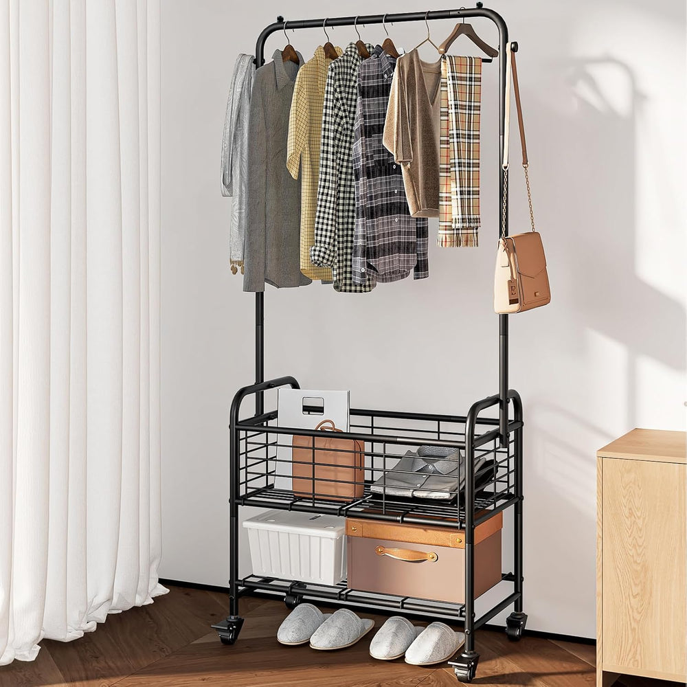 SUOERNUO Laundry Cart with Basket Hanging Rack Sorter with Wheels Shelf
