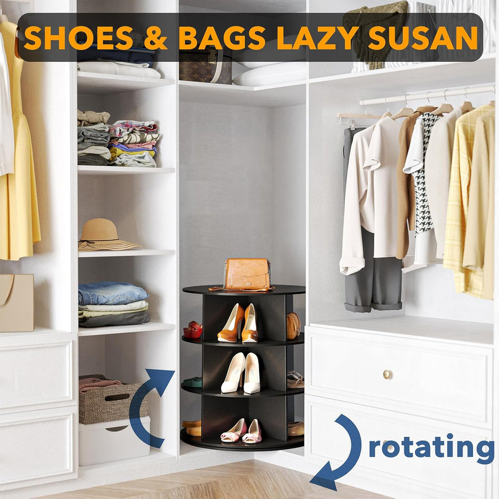 SpaceAid 3 Tier Rotating Shoe Rack Tower, Spinning Shoe Display Lazy Susan, R...