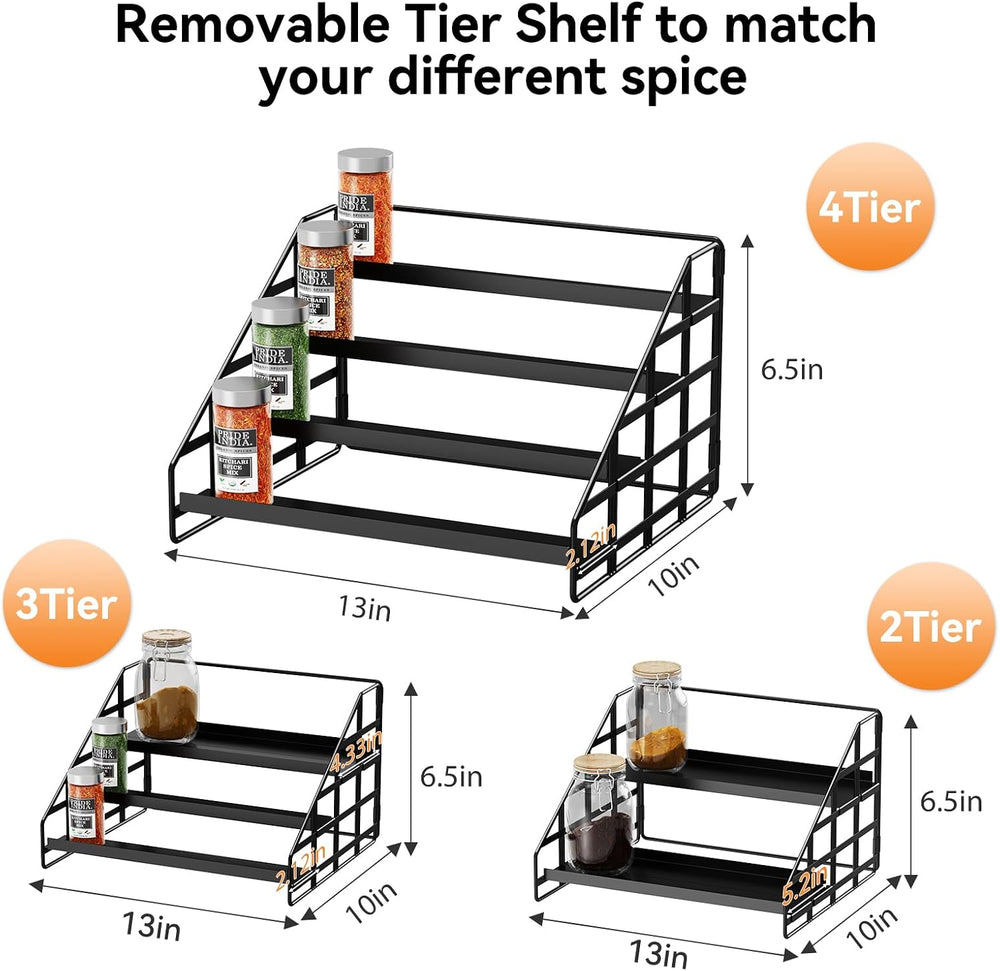 Bunoxea 4 Tier Adjustable Spice Rack for Cabinet & Countertop, Black