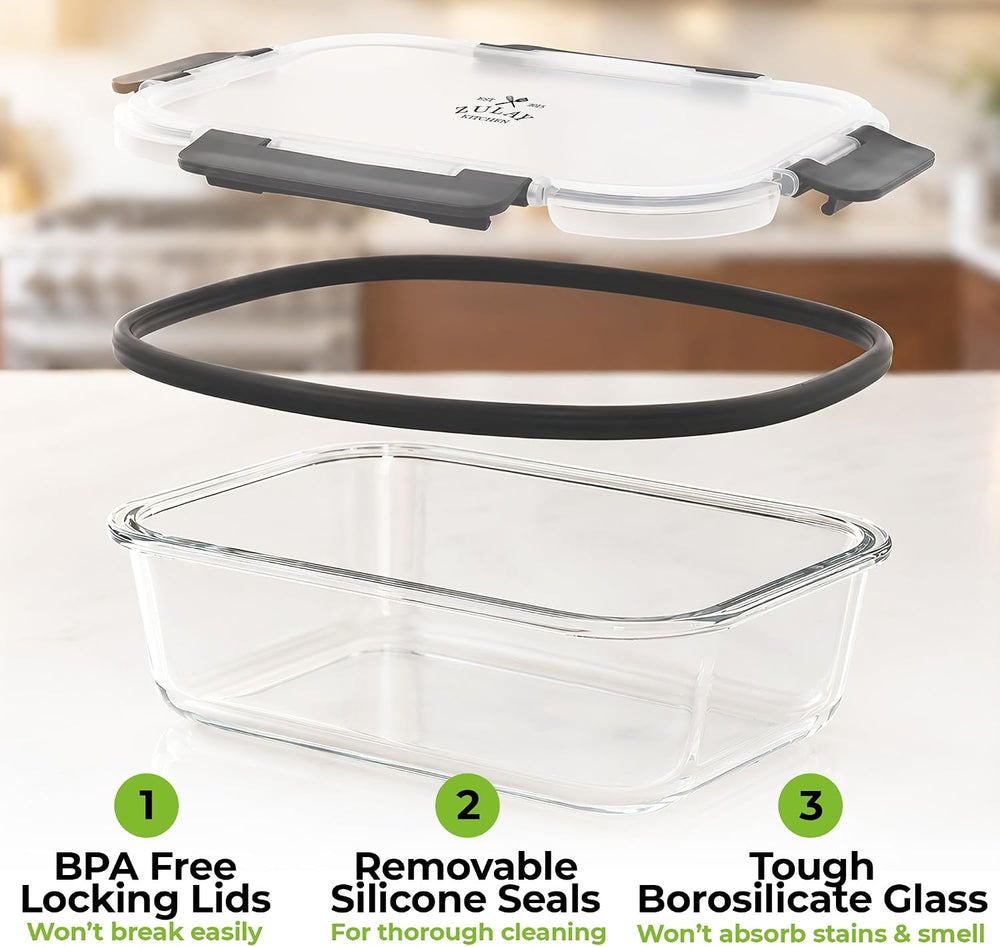 Zulay Kitchen Glass Storage Containers with Lids, Premium BPA Free 36oz