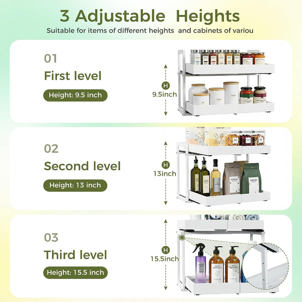 Abalter Expandable Pull Out Cabinet Organizer, 2-Tier Slide Out Drawer for Ki...