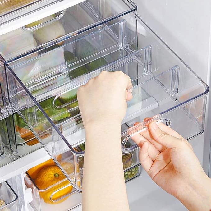 MineSign 2Pack Stackable Fridge Drawers Pull-Out Bins Divided Produce Saver