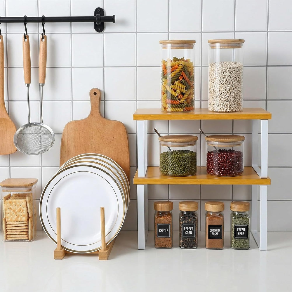 4Pcs Kitchen Organizer Accessories Set, Cabinet Organizer Shelf and Bamboo Di...