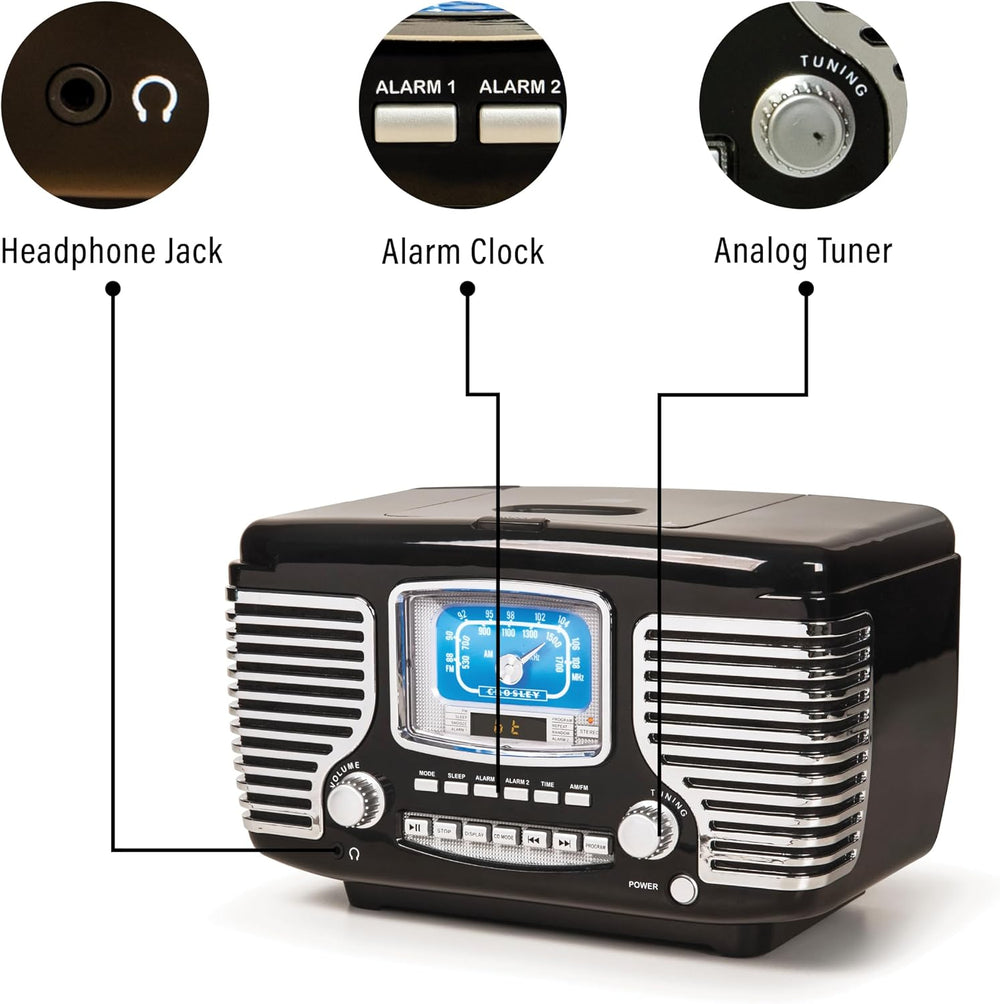 Crosley CR612B-BK Corsair Radio CD Player, Black