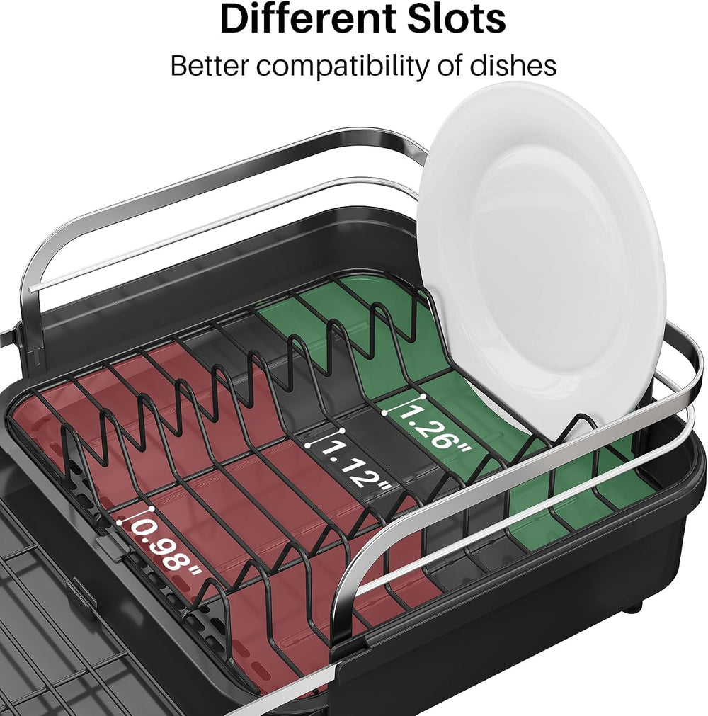 SNTD Expandable Dish Drying Rack for Kitchen Counter, 15.2-22.1 in, Black