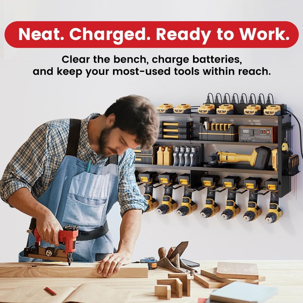 Power Tool Organizer Wall Mount with Power Strip, 4 Layers