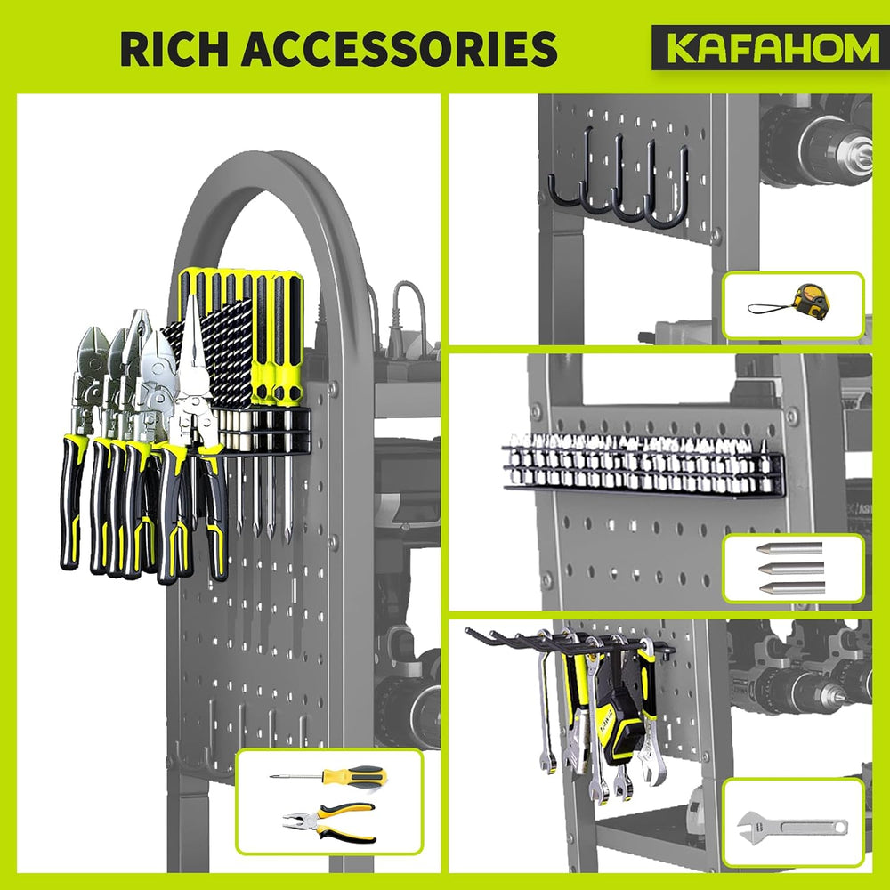 KAFAHOM Power Tool Organizer - 4 Tier Rolling Tool Cart with 8-12 Drill Holde...