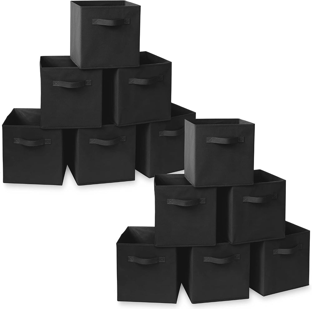 Casafield Set of 12 Collapsible Fabric Cube Storage Bins, Black - 11" Fo...