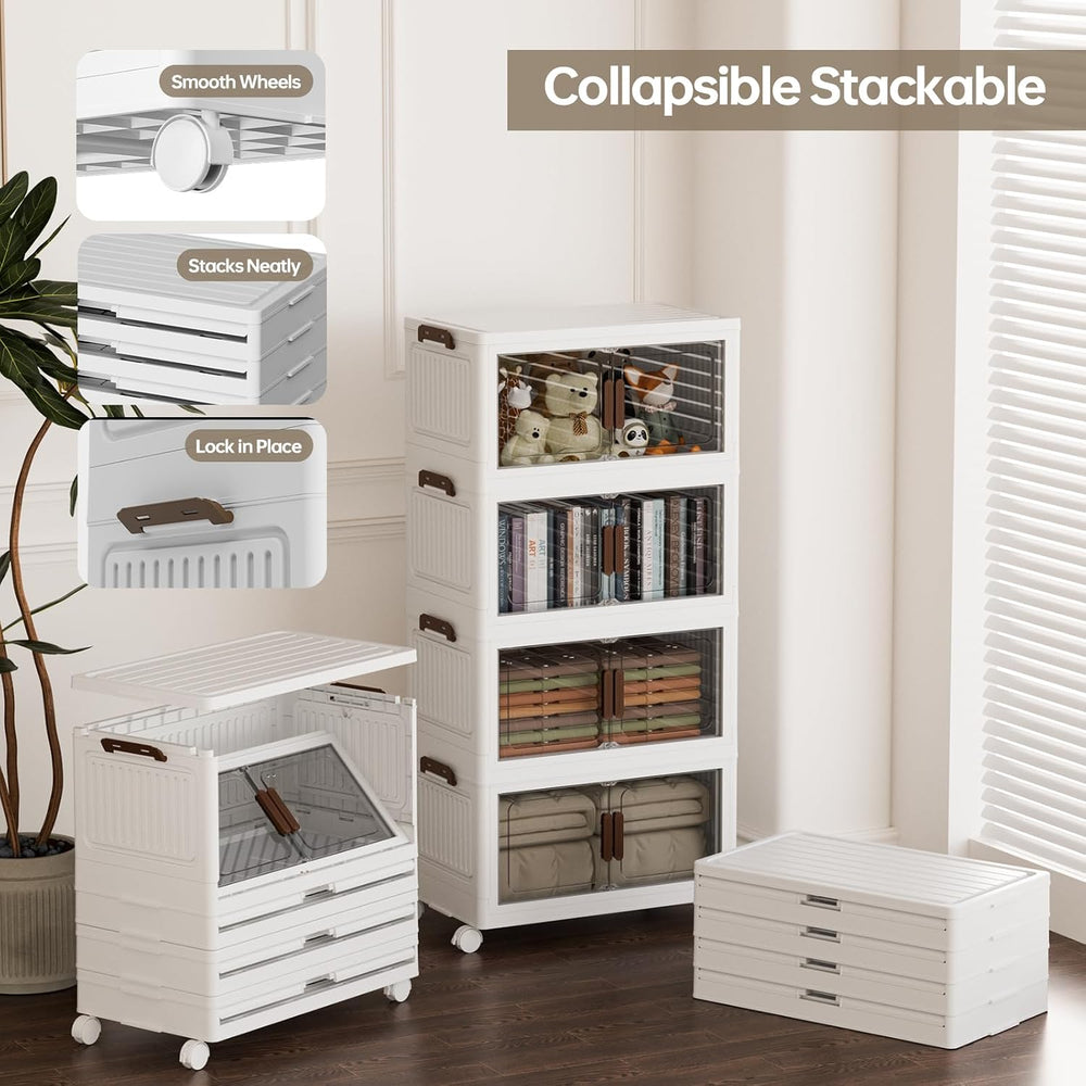 265 QT/66 GAL 4 Tier Stackable Plastic Storage Bins with Lids, Collapsible Cl...