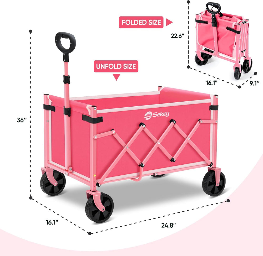 Sekey Lightweight Collapsible Wagon, 220 lb Capacity, Quick-Fold Cart