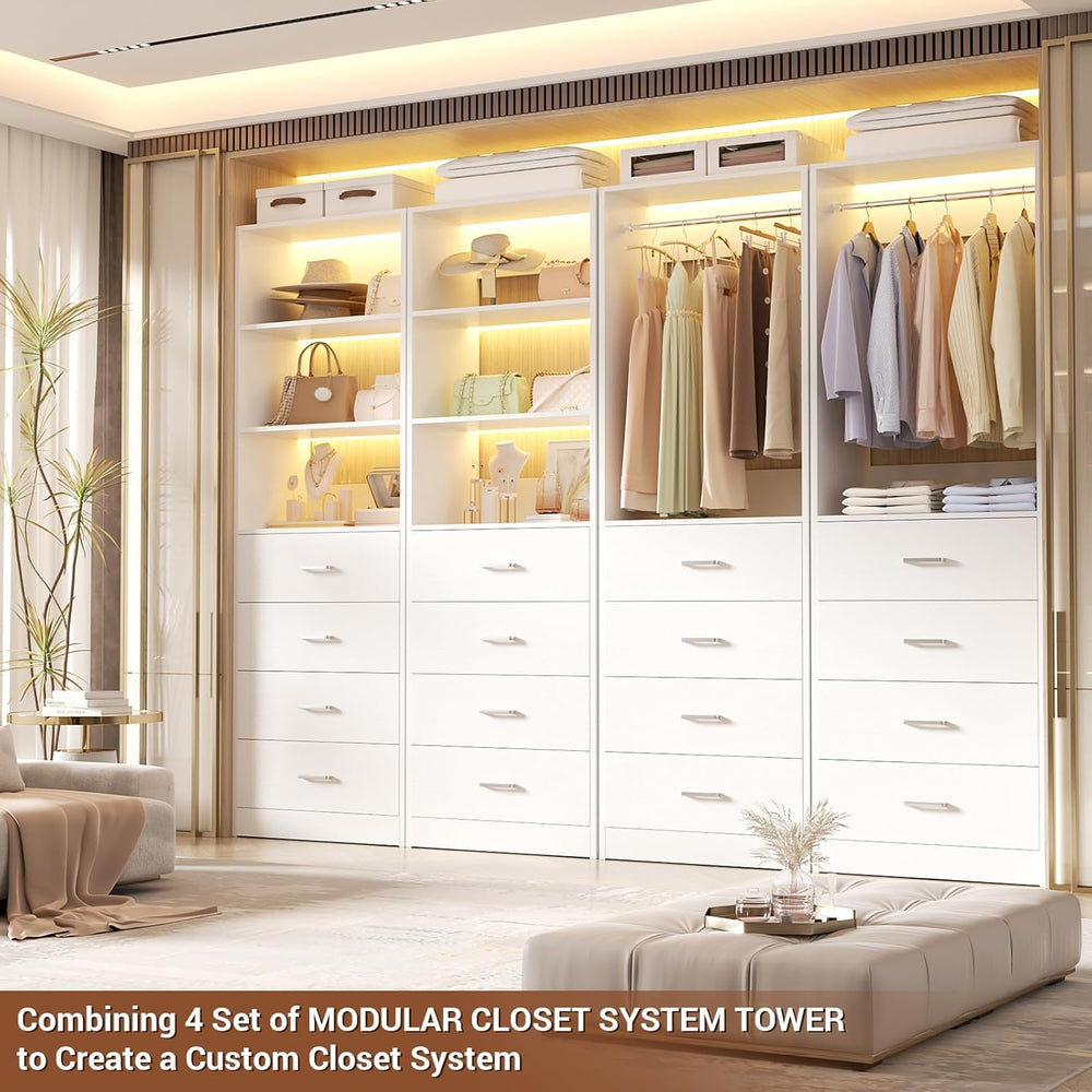 Aheaplus Closet Drawers System, 21.3" Wood Closet Organizer with 4 Drawers