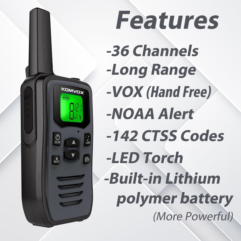 Gray Rechargeable Walkie Talkies for Adults, Long Range 36 Channels FRS Two W...