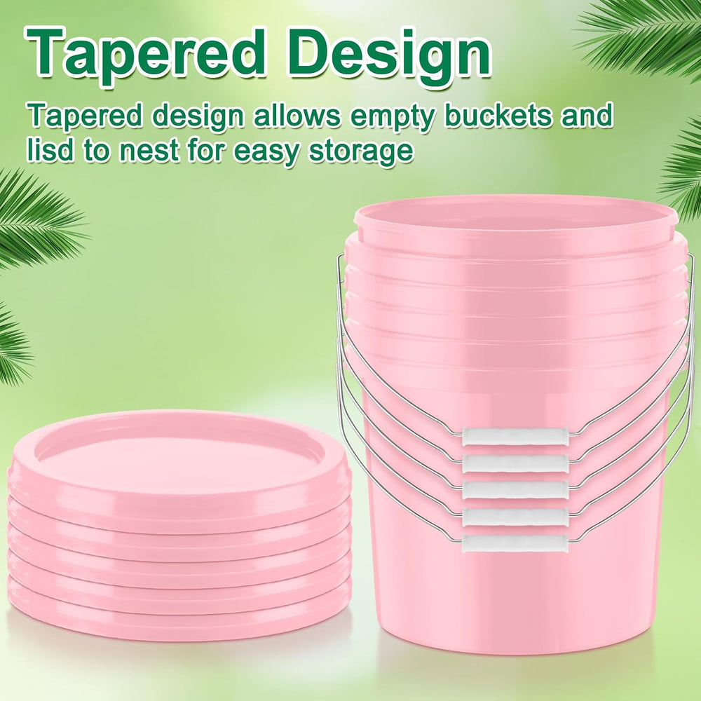 Tioncy 10 Pcs 2 Gallon Plastic Buckets with Lids and Handles,Light Pink