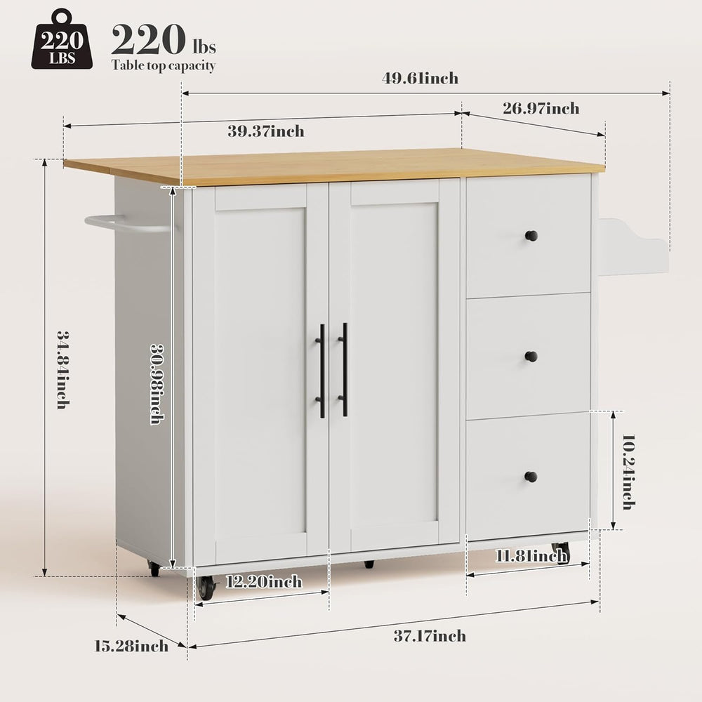 GRUSIGN 49.6" Kitchen Island on Wheels with Storage-Multifunctional Kitc...