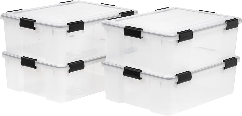 IRIS USA 4-Pack 41 Qt Storage Bins with Gasket Lids, Clear/Black