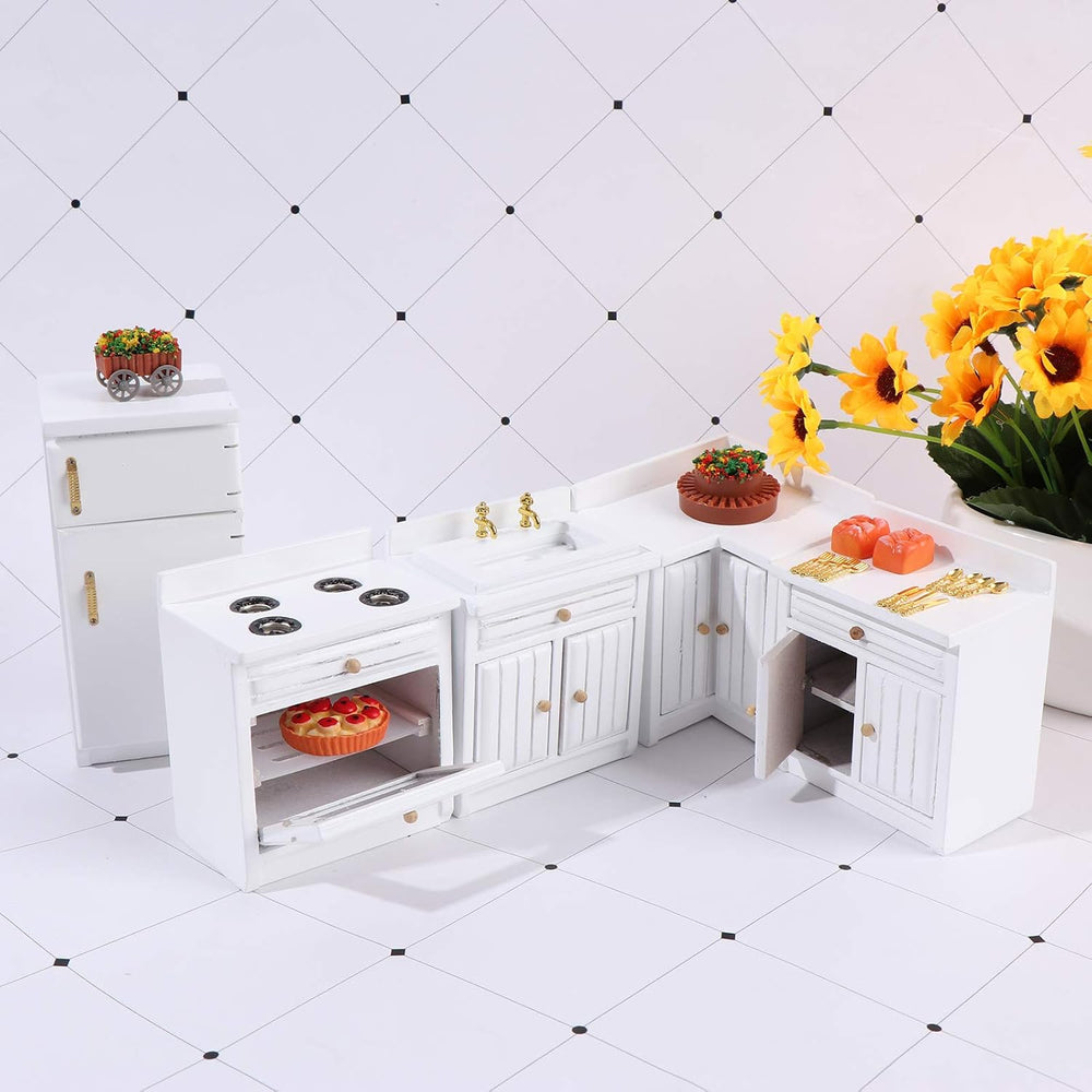 1:12 Scale Dollhouse Kitchen Furniture Set, 5 Piece Wooden Miniature Kitchen ...