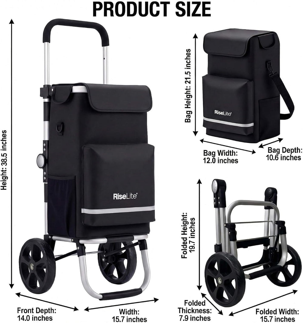 Lightweight Foldable Shopping Cart, 55L Grocery Cart with Cooler Pocket