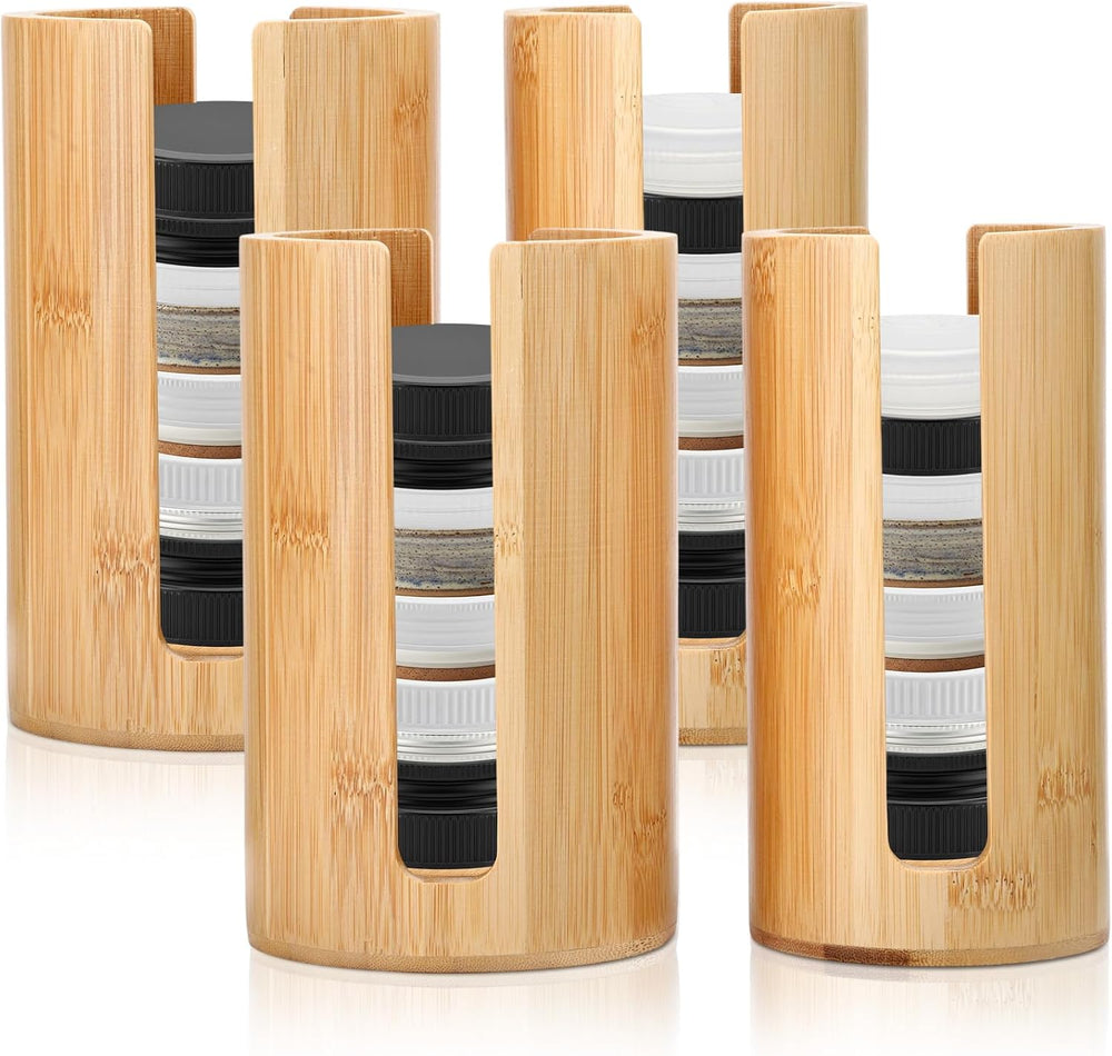 LemonRoad 4 Packs Mason Jar Lid Organizer Vertical Bamboo Storage Holder Fits...