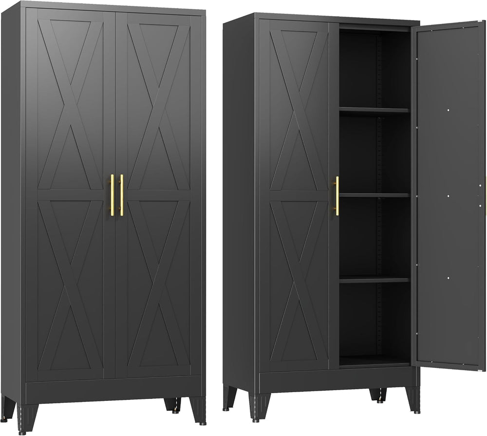 61" Tall Kitchen Pantry Cabinet,Metal Storage Cabinet Black Cupboard
