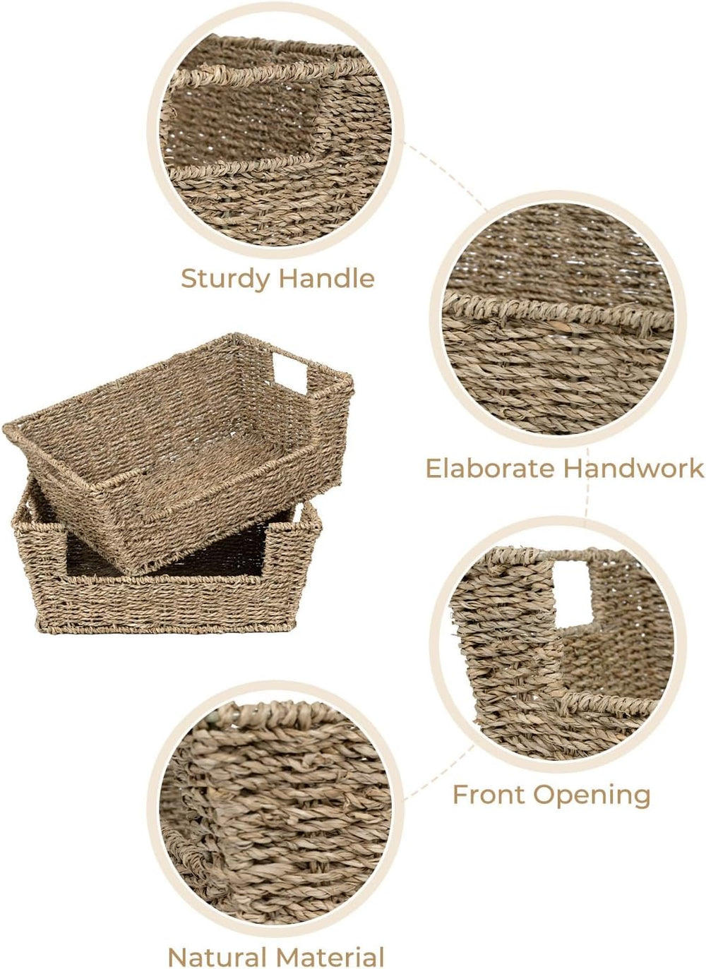StorageWorks Pantry Baskets for Organizing, Storage Baskets, Seagrass (2 Pack)