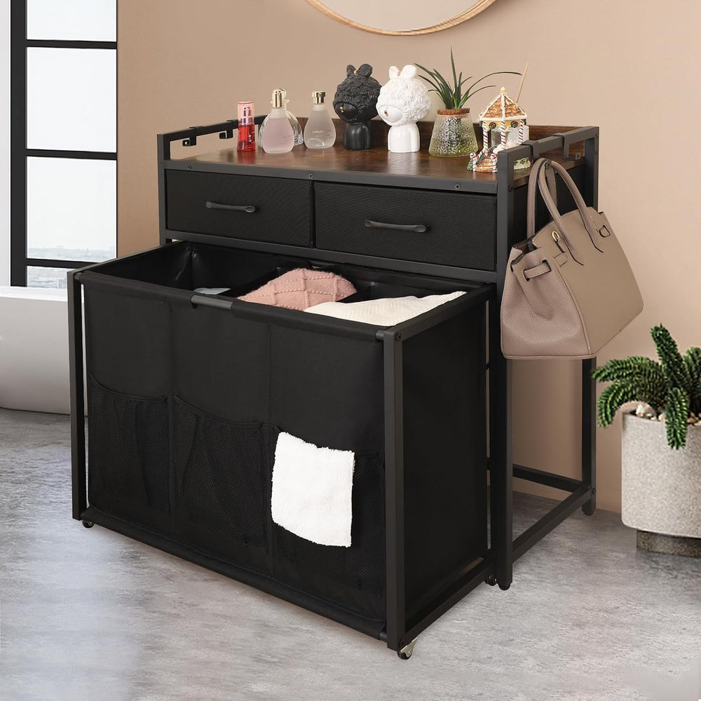 Rolling Laundry Sorter with wheels, Laundry Hamper 3 Section with shelf - 3 ×...