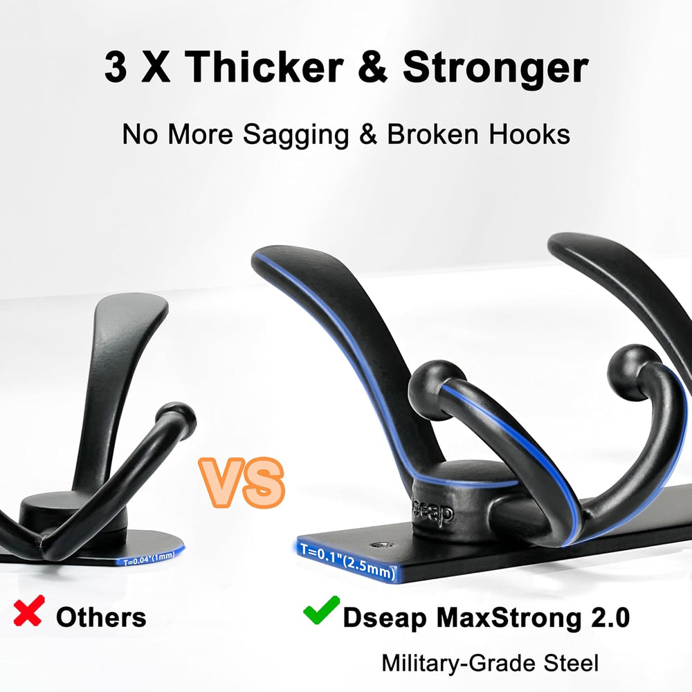 Dseap Coat Rack Wall Mount, Heavy Duty 12-Gauge Base vs Flimsy 1mm, Double-Th...