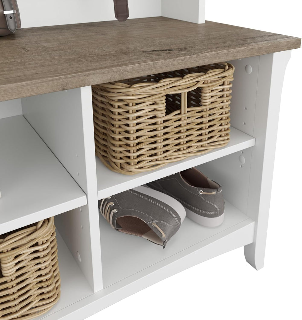 Bush Home Salinas Hall Tree with Shoe Storage Bench in Shiplap Gray and Pure ...