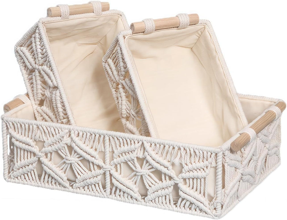 Boho Macrame Storage Baskets Decorative Boxes for Bathroom Decor Organizer