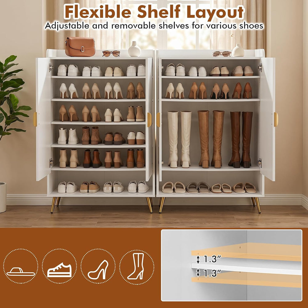 GIANTEX Shoe Storage Cabinet w/Doors, Adjustable Shelves, Metal Legs, White