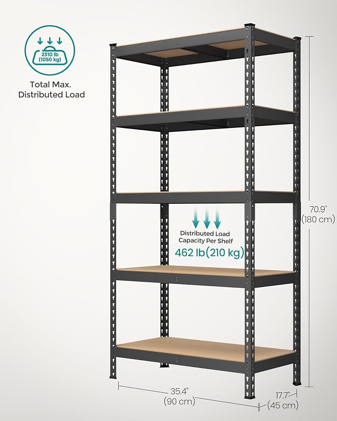 SONGMICS 5-Tier Storage Shelves, Load 2310 lb, Boltless Assembly, Adjustable ...