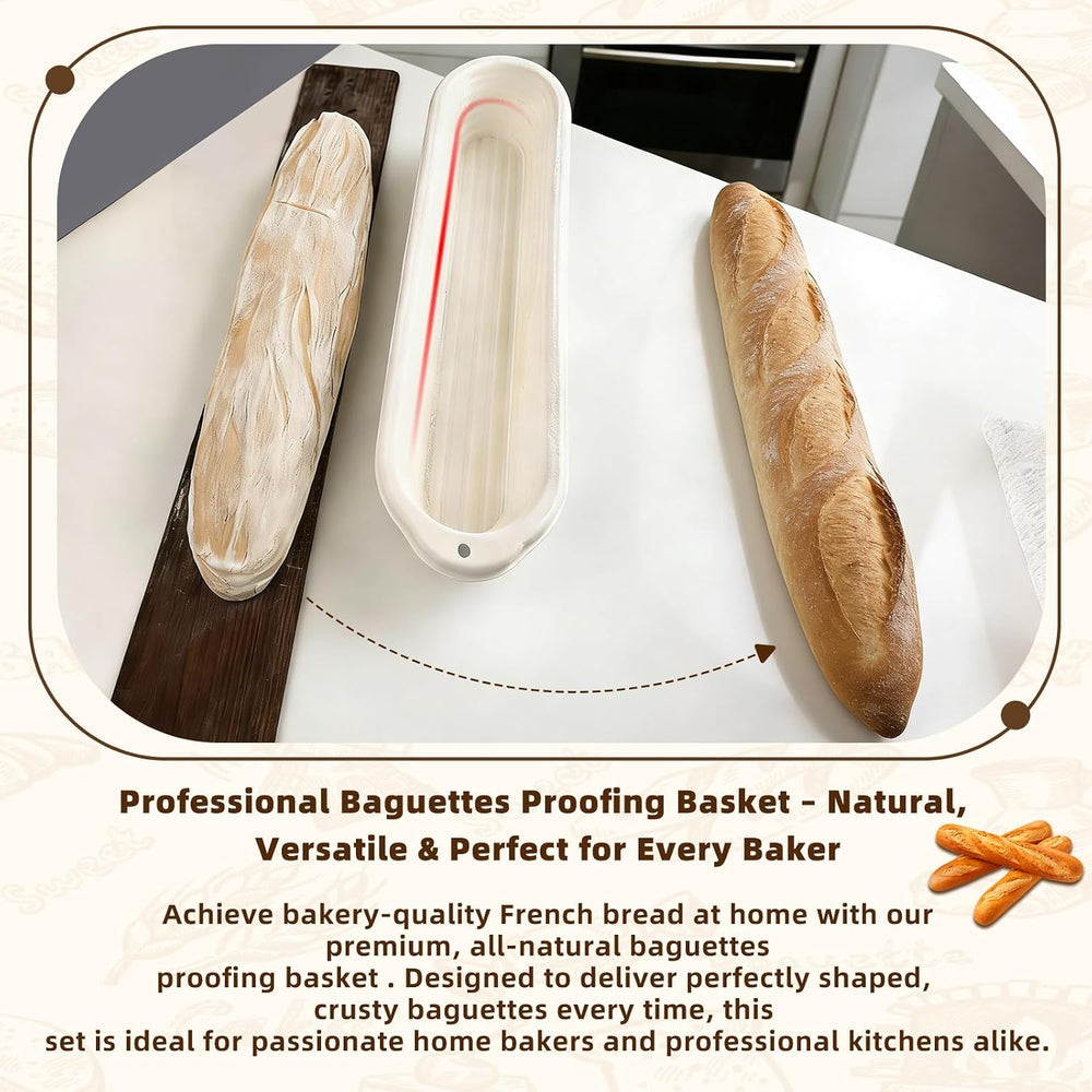 6-Pack 15 Inch Long Baguettes Proofing Basket Sourdough Banneton with Liner